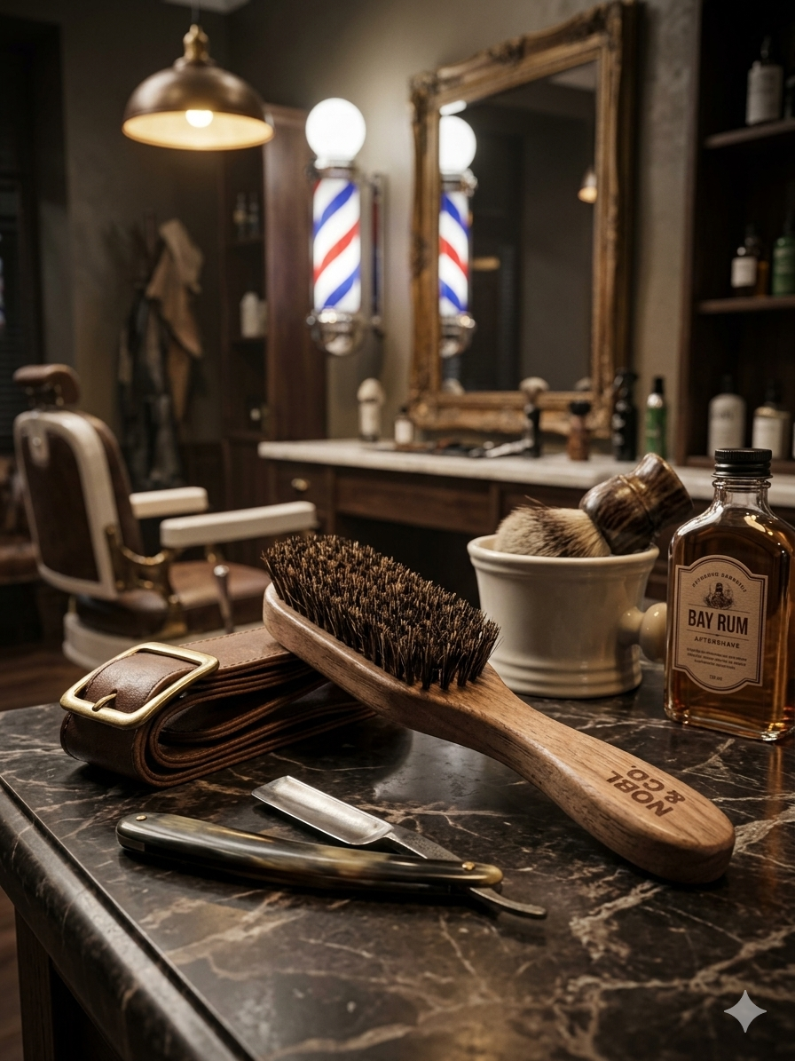 Brosse à barbe en poils de sanglier avec manche