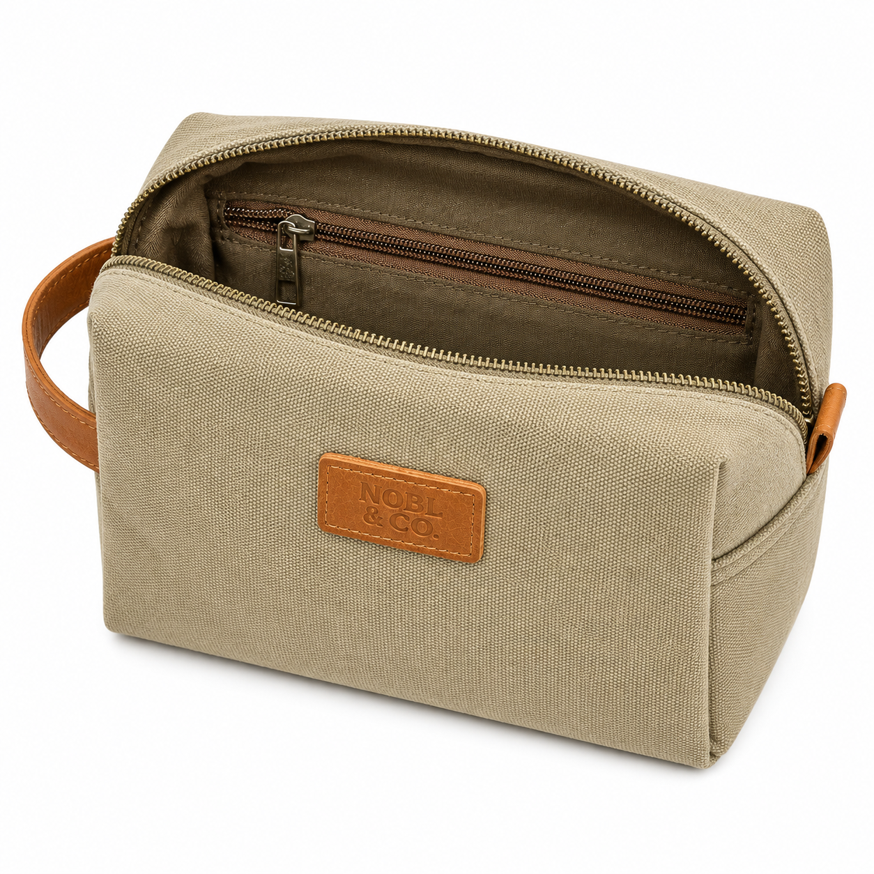 Trousse de toilette en toile kaki vert